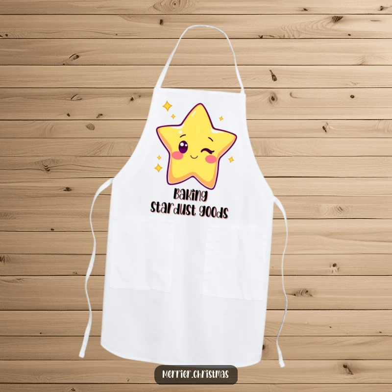 Funny Kawaii Star Apron: Cute cartoon star character winking cheerfully, perfect for protecting clothes with a touch of stellar flair.