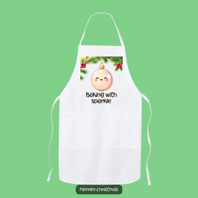 Funny Christmas Ornament Apron - Sparkling Kawaii Chef - Festive Kitchen Gift