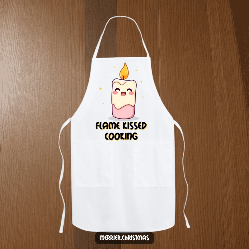 Funny Candle Apron showing a flickering candle character with a cheerful demeanor, bringing energetic fun to cooking.