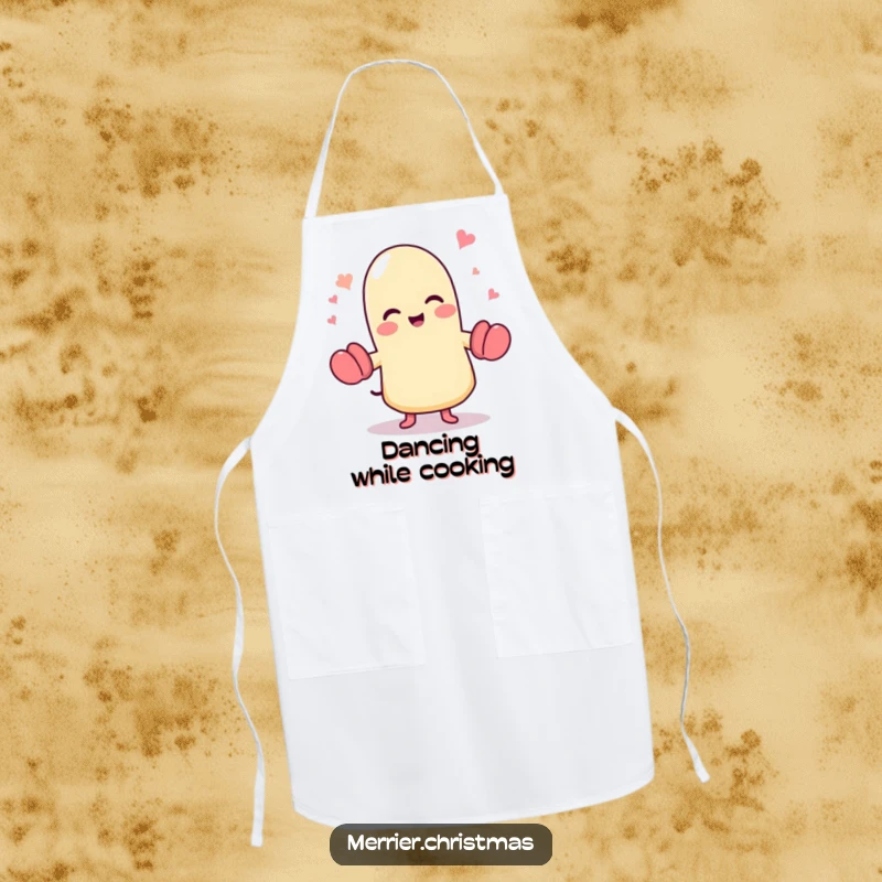 Funny dancing mitten apron, a cute character full of glee, cheerfully dancing and ready for kitchen tasks.