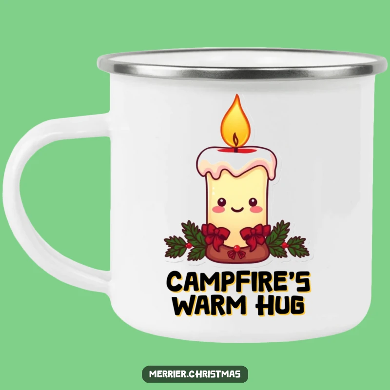 Funny Christmas Candle Camping Mug: Smiling Flame Enamel Mug, Adventurous Humorous Gift