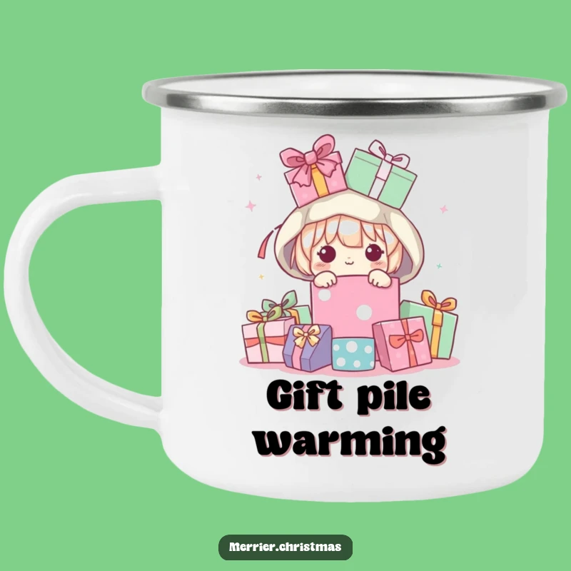 Durable Funny Kawaii Peeking Present Pile Camping Mug, Adventure Gift!