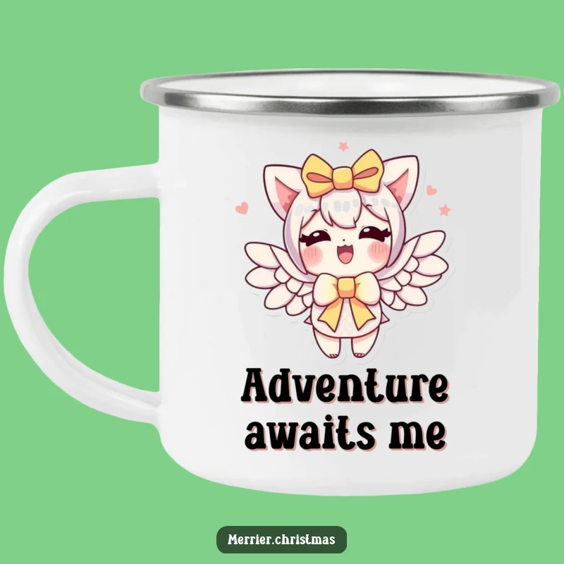 Funny Gift Bow Camping Mug: Flying Wings Enamel Mug, Adventurous Humorous Gift