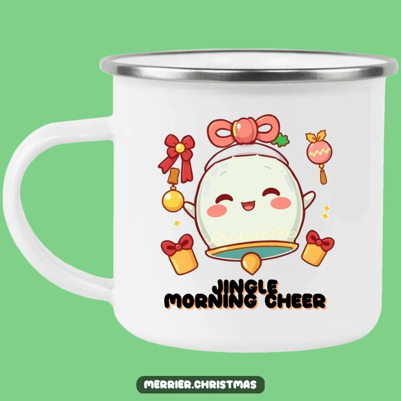 Funny Jingle Bell Camping Mug - Cheerful Outdoor Character, Rustic Humorous Gift!