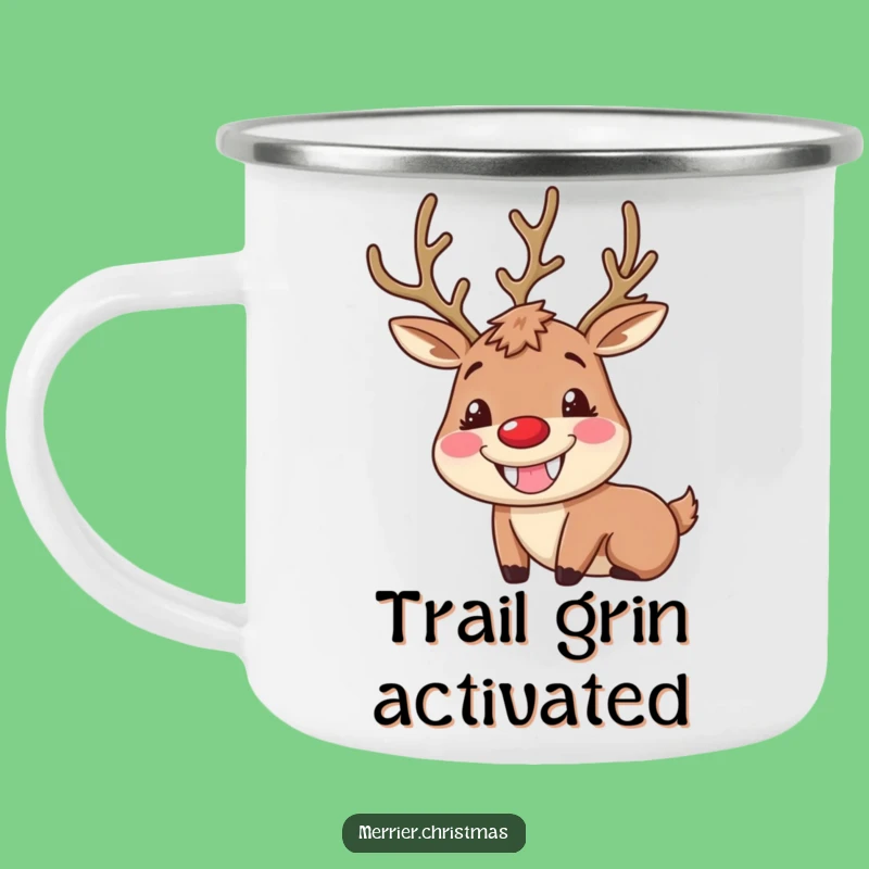 Funny Reindeer Camping Mug: Goofy Grin for Hilariously Warm Outdoor Sips