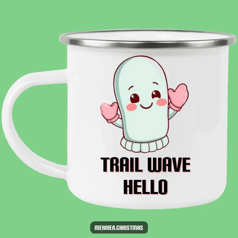 Funny Waving Mitten Camping Mug: Adventure with a Friendly Wave!