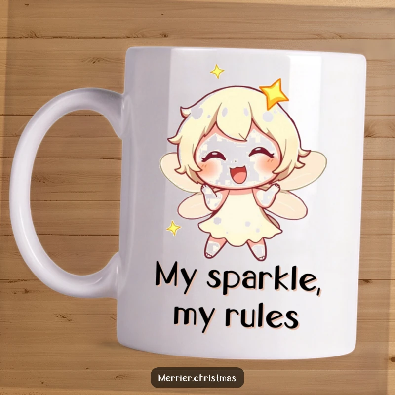 Funny fairy light character twinkling with immense, exaggerated delight, casting a warm, happy glow.