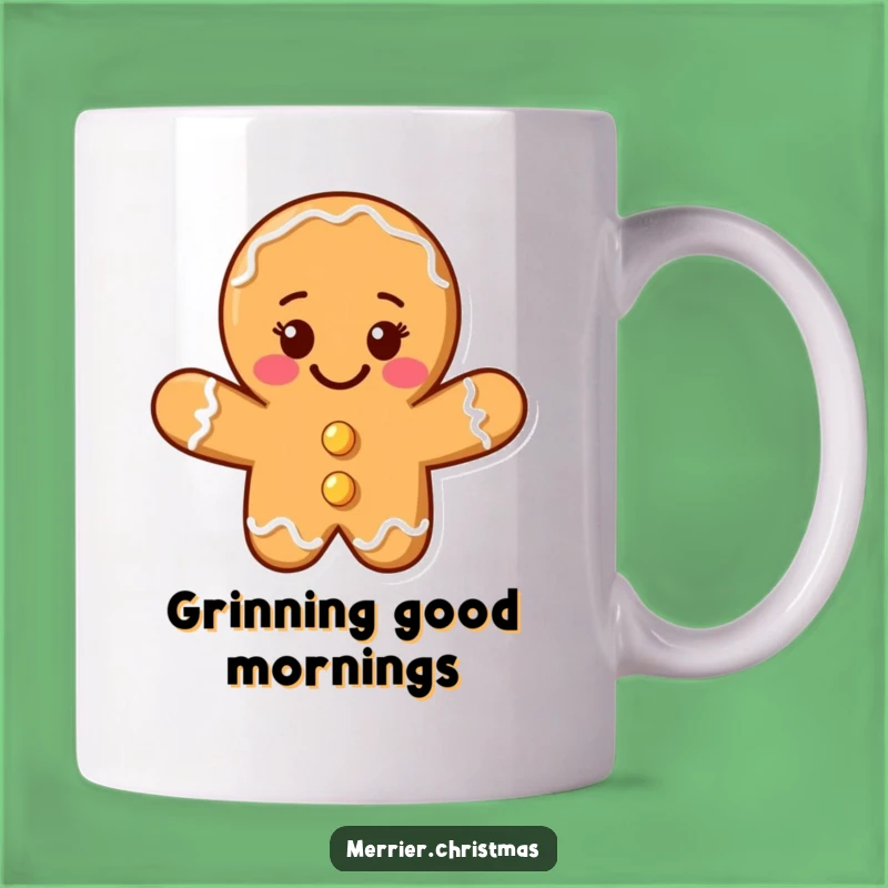Funny Gingerbread Man Mug: Beaming Smile for Sweet Holiday Cheer