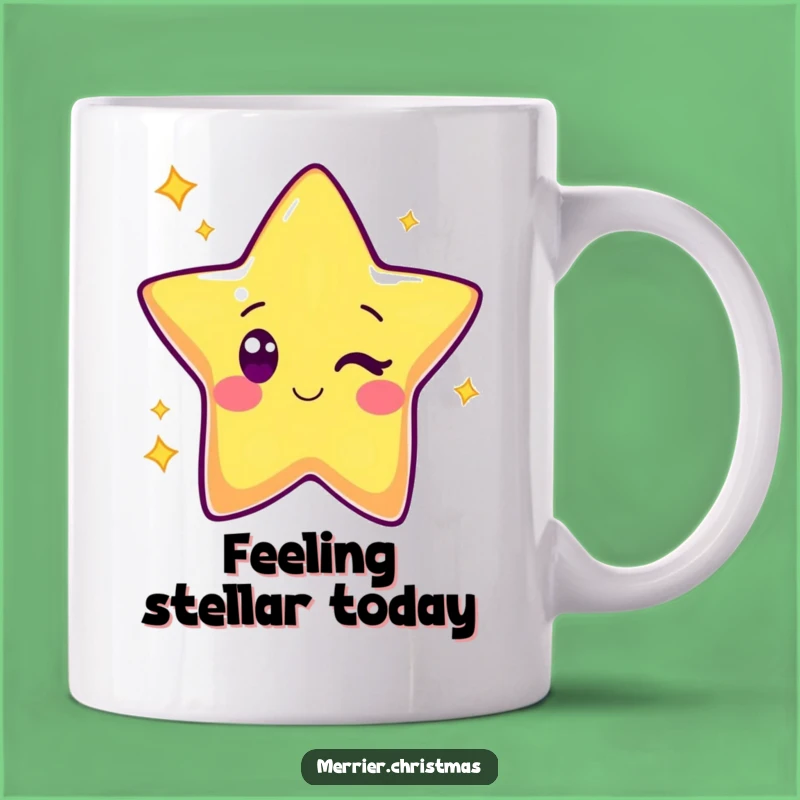 Funny Kawaii Star Mug: Cute Winking Character, Bright & Cheerful Gift Cup