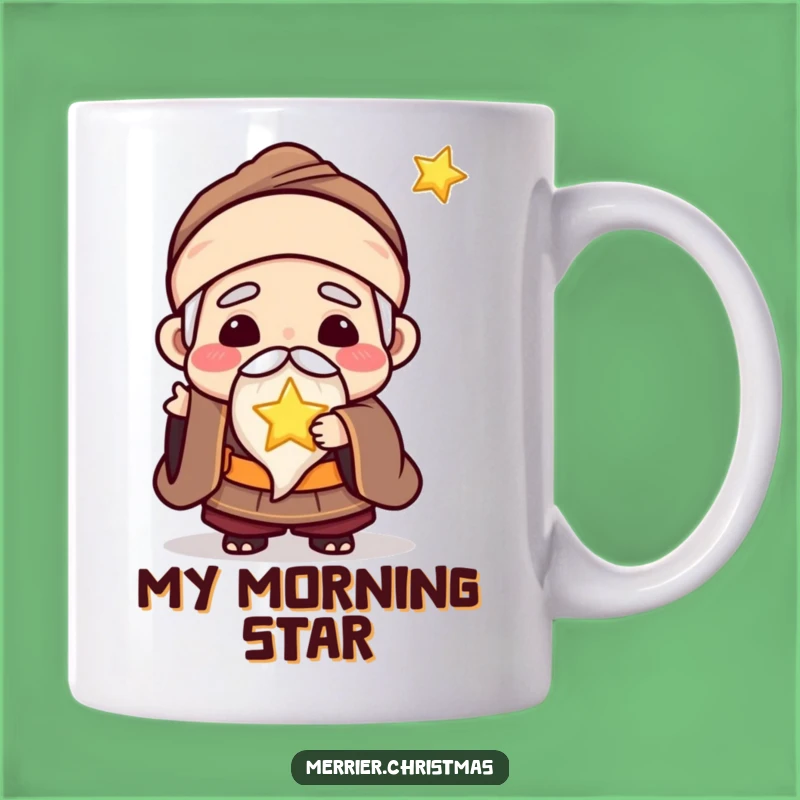 Funny Kawaii Wise Man Mug: Glowing Star Gift for Divine Humor