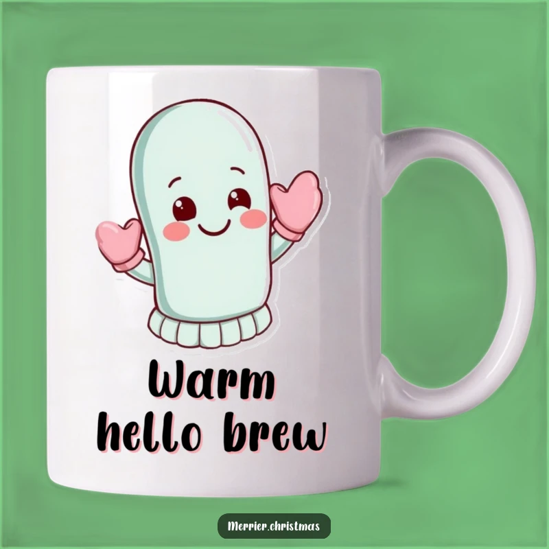 Funny Waving Mitten Mug: Energetic Greeting with a Warm Smile Gift!