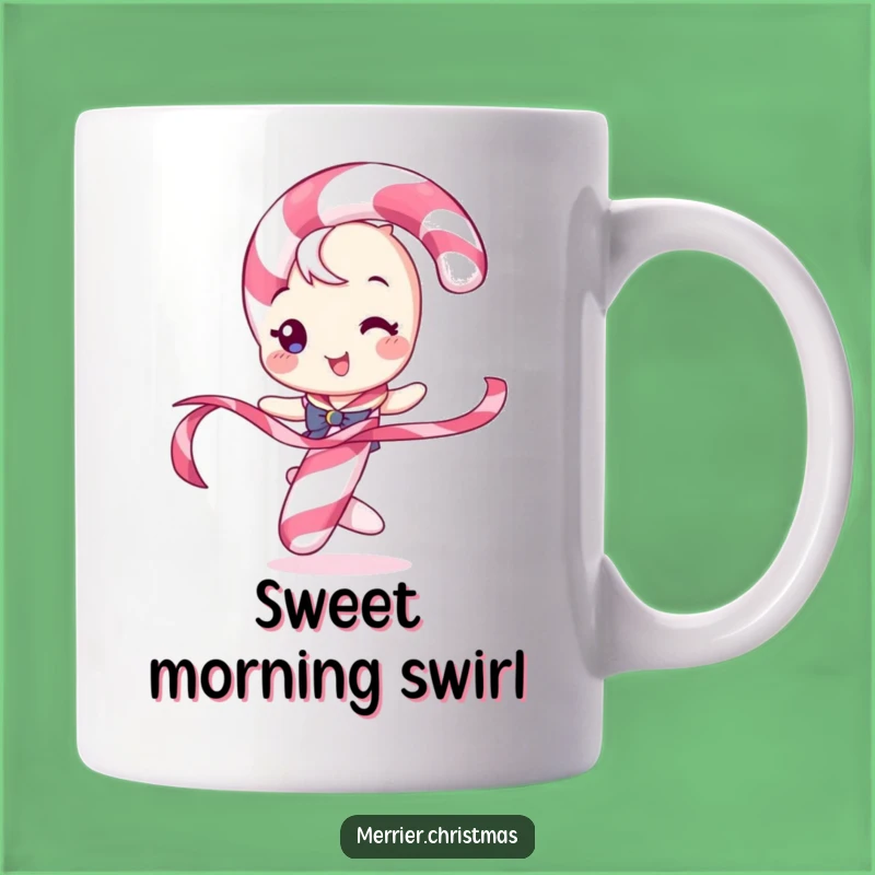 Funny Candy Cane Mug: Playful Twirling Character, Perfect Holiday Funny Gift