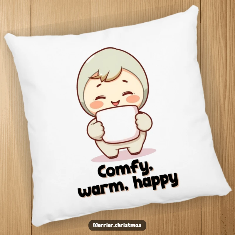 Funny Warm Smile Pillow designed with a character holding a steaming mug and smiling warmly, perfect for adding comfort and humor.