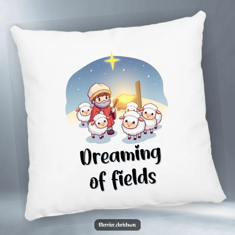 Funny Kawaii Shepherd Pillow: Soft and huggable cartoon shepherd leading a flock of fluffy sheep, adding comfort and cute decor.