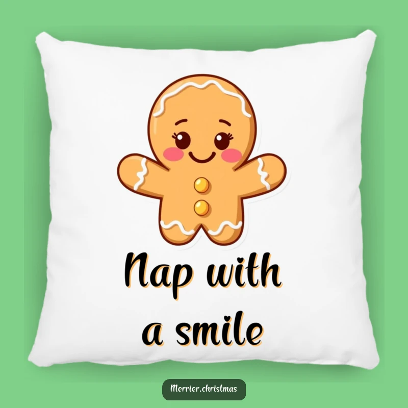 Funny Gingerbread Man Pillow: Cozy Beaming Smile for Comfort
