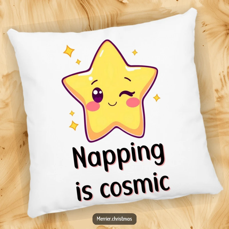 Funny Kawaii Star Pillow: Soft and comfy pillow featuring a cute cartoon star character giving a friendly wink, perfect for lounging.