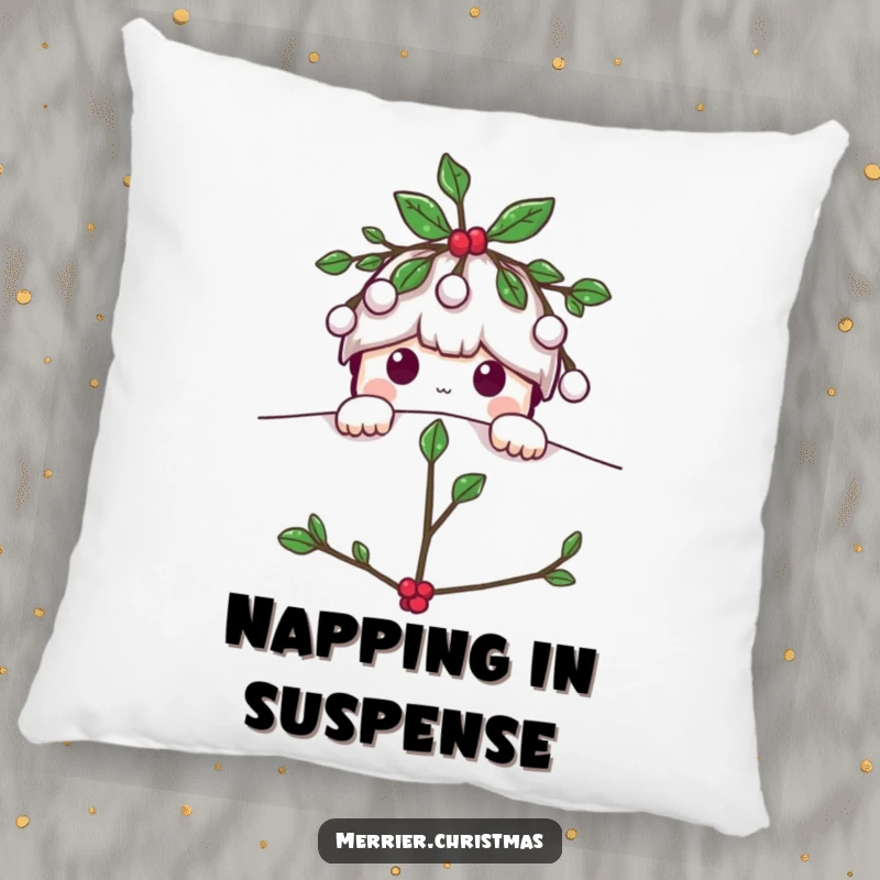 Funny Mistletoe pillow, a playful character peeking from the top, offering comfort and a touch of holiday mischief.