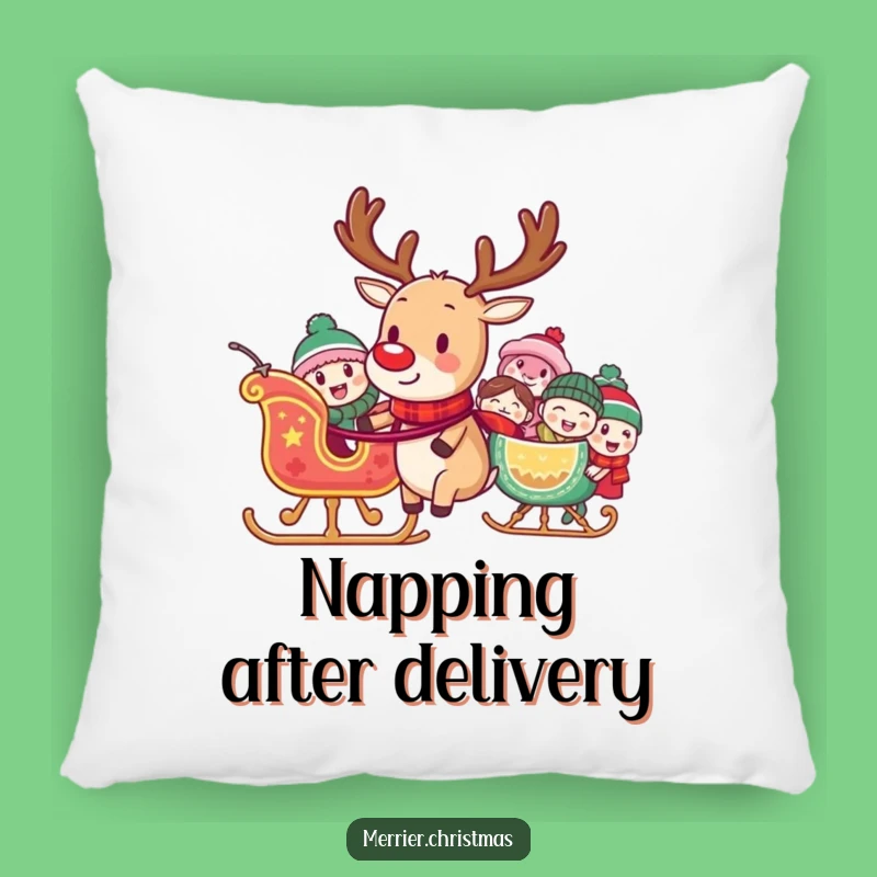 Funny Reindeer Sleigh Pillow - Cozy Comfort with Festive Laughter