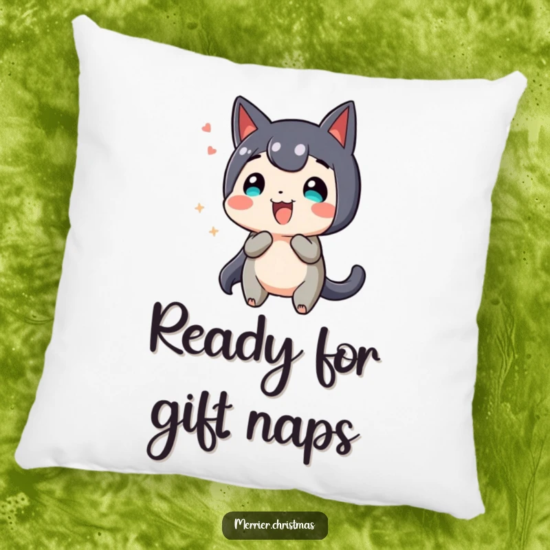 Funny Decorative Pillow, a gift box character wiggling with anticipation, adding a touch of joy.
