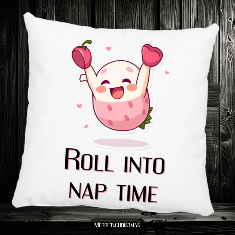Funny Decorative Pillow, a holly berry character doing a somersault, adding festive cheer and comfort.
