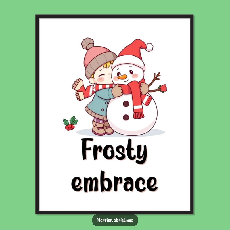 Funny Kawaii Snowman Hug Digital Art Print: Instantly Downloadable Winter Cheer!