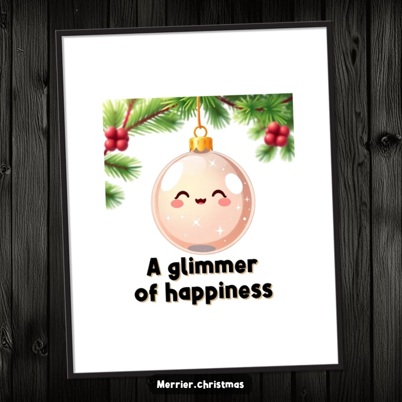 Funny kawaii Christmas ornament digital art print sparkling and spinning with pure delight, great for instant, festive, and humorous display.