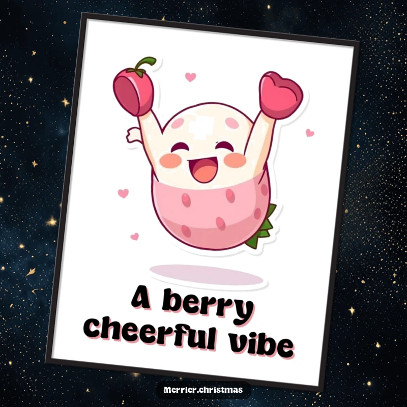Funny Digital Art Print, a holly berry character captured mid-somersault with infectious cheer and holiday spirit.