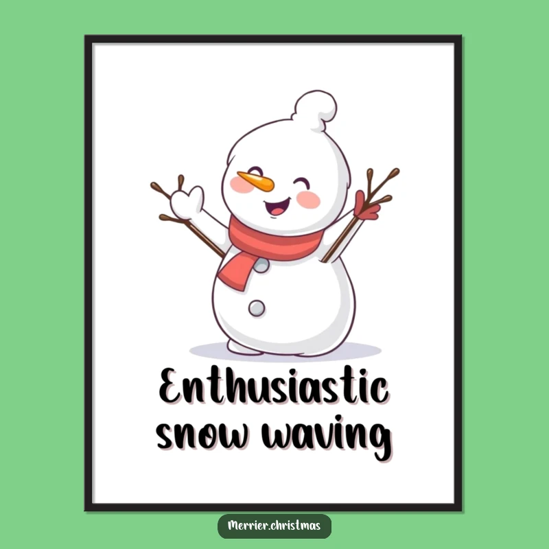 Funny Snowman Waving Digital Print: Festive Wall Decor and Winter Gift