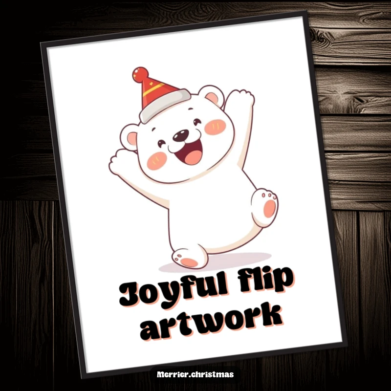 Funny Polar Bear Cub Digital Art Print: a cute cub humorously doing a somersault, ready for instant joyful display.