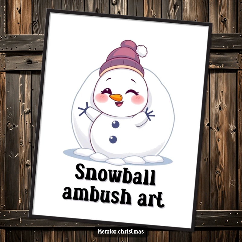 Funny Winking Snowman Digital Art Print: a cute character humorously peeking and winking, ready for instant festive display.