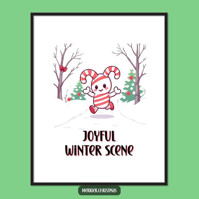 Funny Kawaii Candy Cane Digital Art: Merry Snow Path Joy, Perfect Instant Gift
