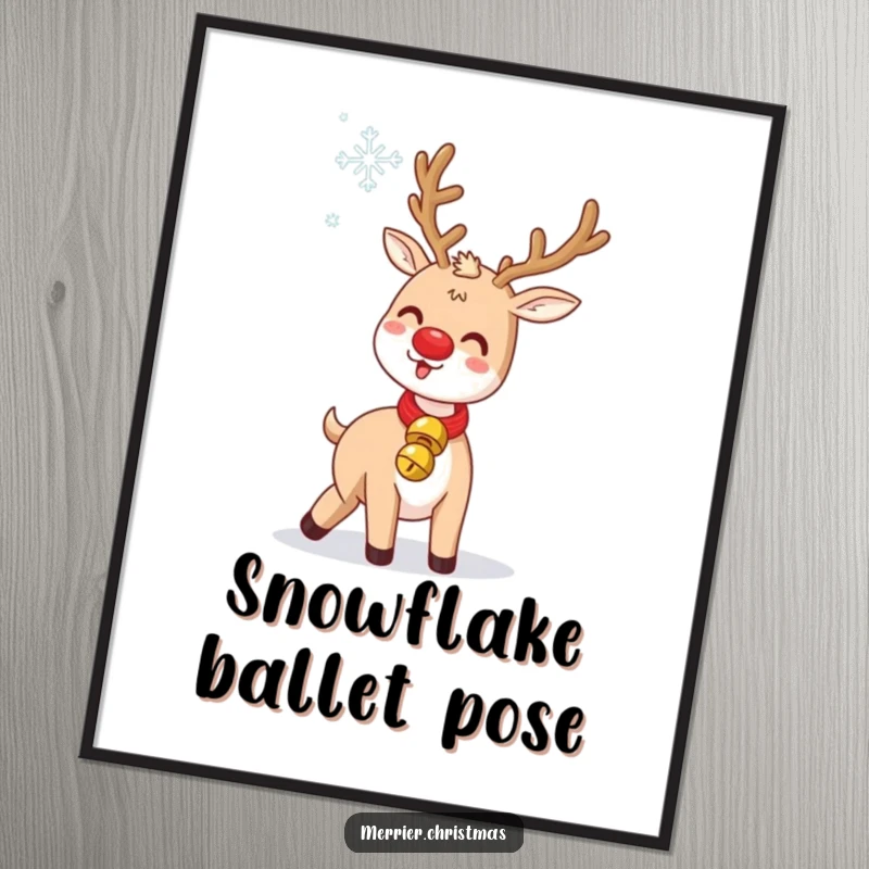 Funny Jingle Bell Reindeer Digital Art Print: a cute reindeer humorously tossing a snowflake, ready for instant festive display.