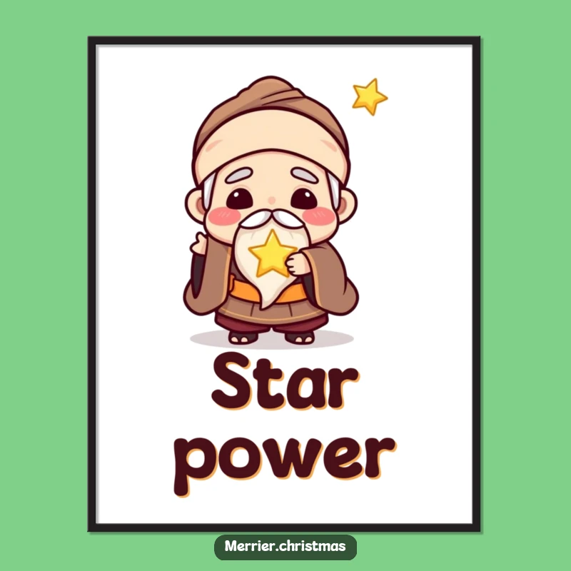 Funny Kawaii Wise Man Digital Art: Glowing Star for Instant Inspiration
