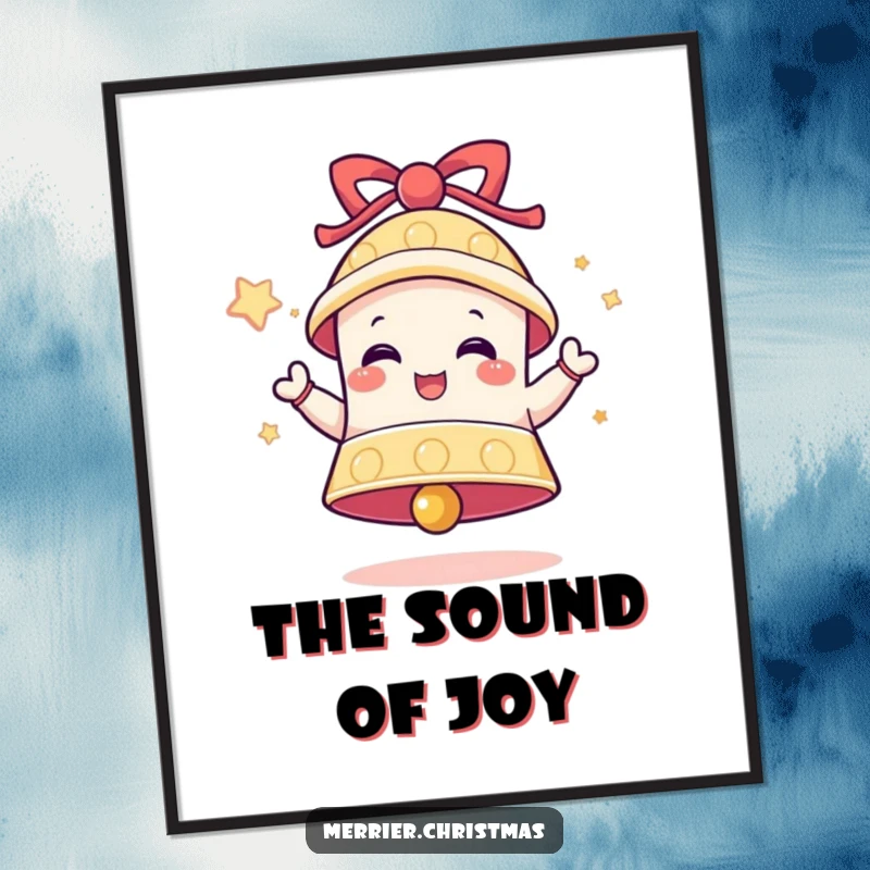 Funny Bell Digital Art Print of a ringing bell character exuding delight, perfect for instant festive and joyful decor.