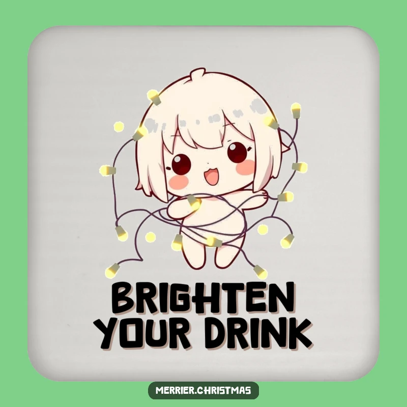 Funny Kawaii Tangled Lights Coaster Set: Protect Your Surfaces with Festive Humor!