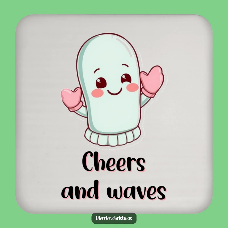 Funny Waving Mitten Coaster: Protect Surfaces with a Friendly Wave!