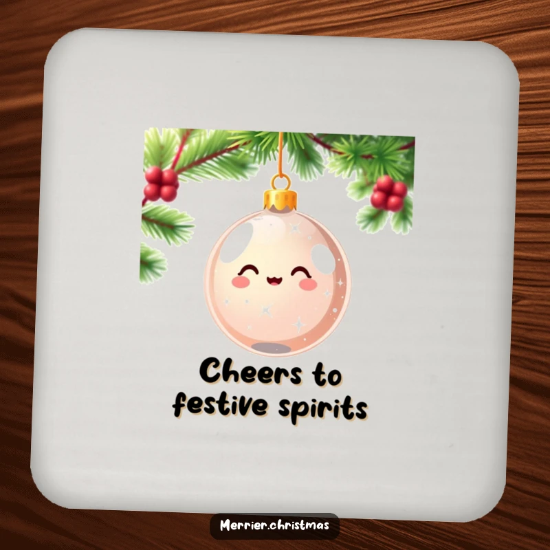 Funny kawaii Christmas ornament coaster sparkling and spinning with pure delight, a festive and humorous addition for holiday gatherings.