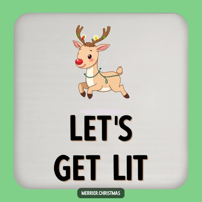Funny Reindeer Lights Coaster: Protect Surfaces with Holiday Cheer, Cute Funny Gift