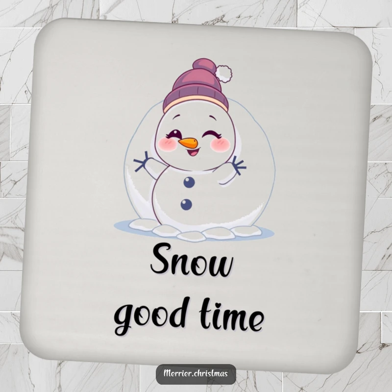 Funny Winking Snowman Drink Coasters: a set featuring a cute snowman humorously peeking and winking, protecting surfaces.