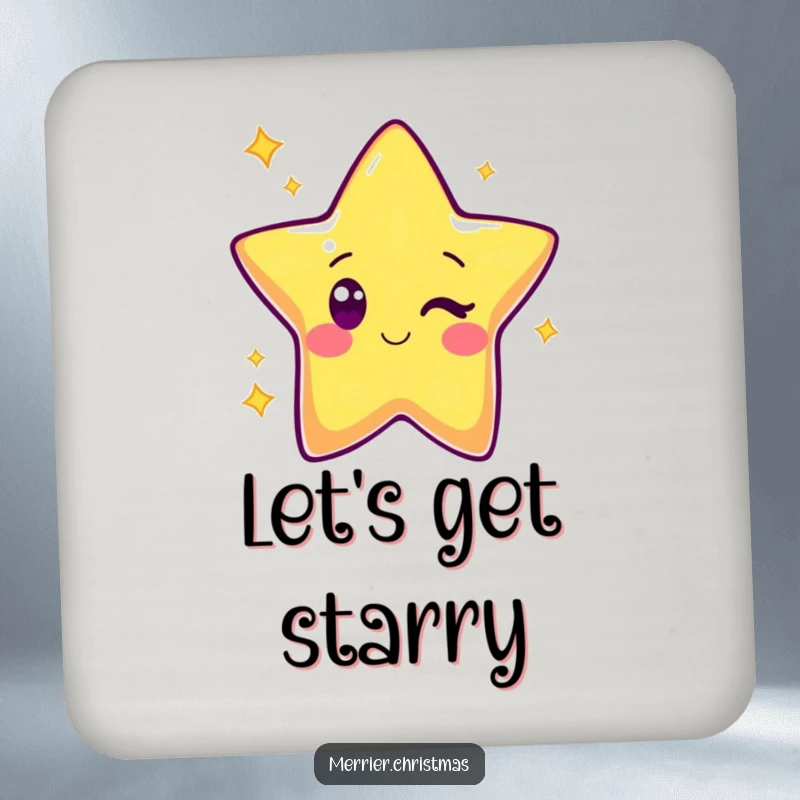Funny Kawaii Star Drink Coaster: Cute cartoon star character winking playfully, protecting surfaces from spills with stellar charm.