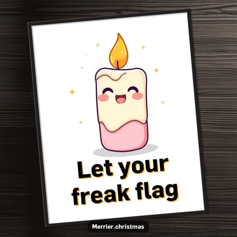 Funny Candle Poster featuring a flickering candle character radiating cheerful energy and a bright, inviting glow for wall decor.