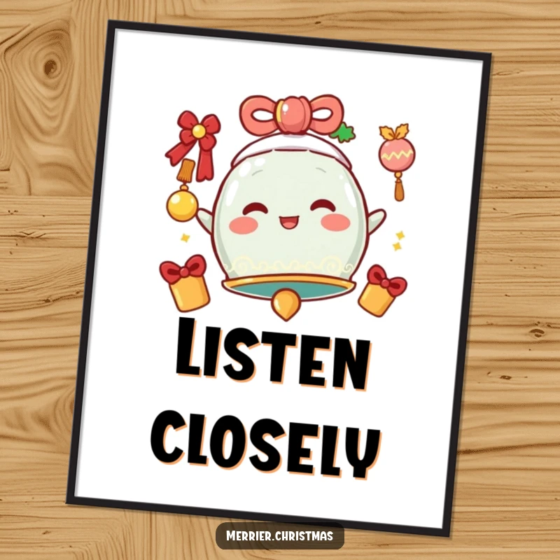 Funny Poster showcasing a festive bell character with a cheerful, jingly vibration, adding a lively and humorous touch to any wall.