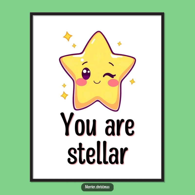 Funny Kawaii Star Poster: Bright Winking Character Art, Gift Wall Decor