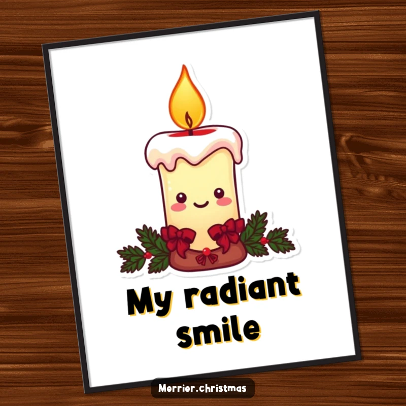 Funny Christmas candle poster, a character with a warm, smiling flame, creating festive and humorous holiday art.