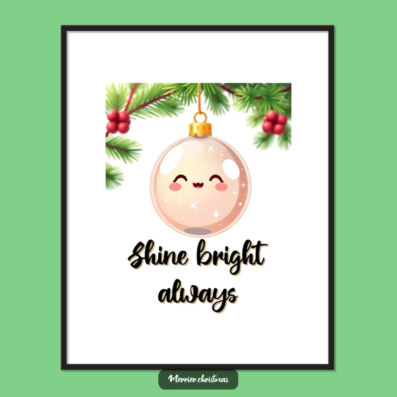 Funny Christmas Ornament Art Print - Sparkling Kawaii Delight - Festive Decor