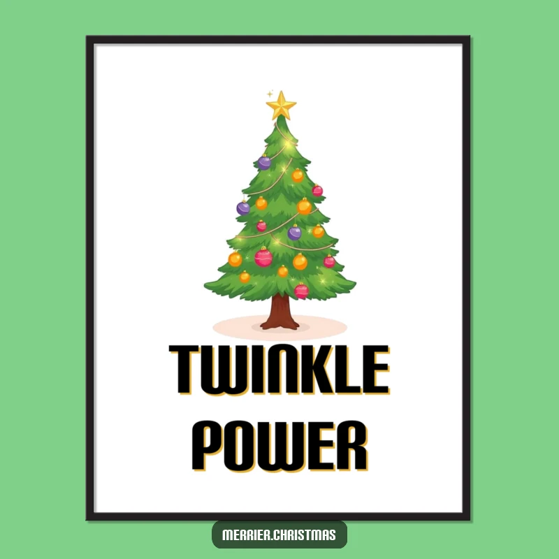 Funny Twinkling Christmas Tree Poster: Sparkling Ornaments for Festive Wall Art