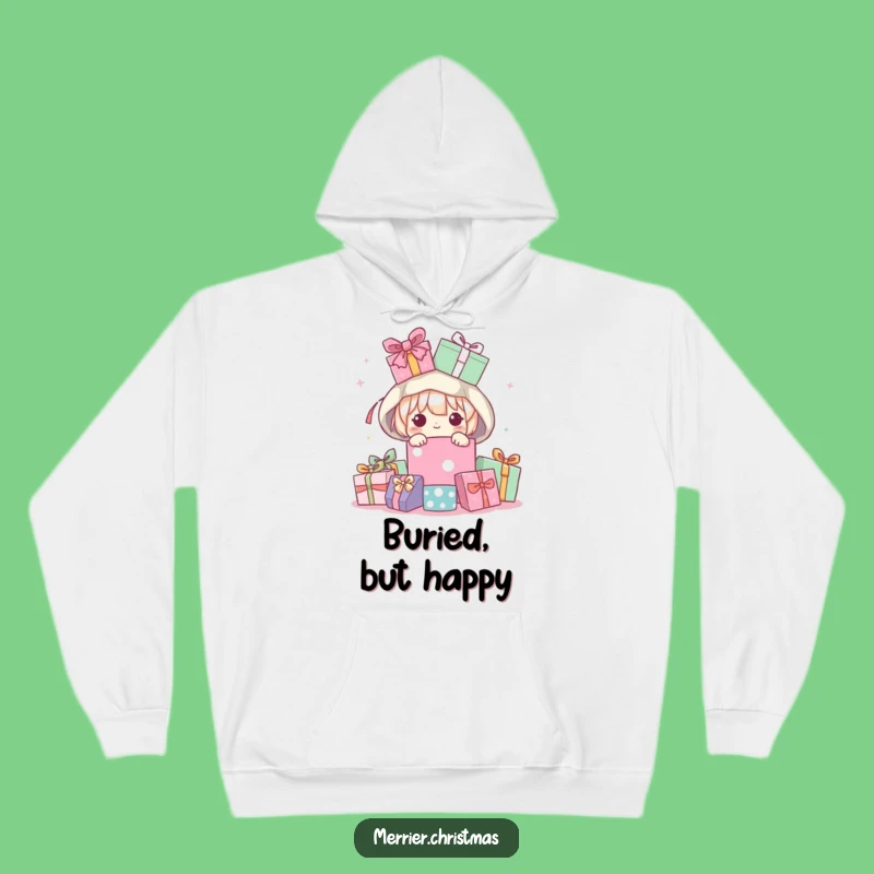 Cozy Funny Kawaii Peeking Present Pile Hoodie, Ultimate Comfy Gift!