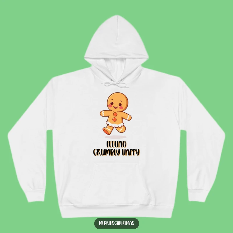 Funny Gingerbread Joy Hoodie: Cozy Skipping Character, Warm Funny Gift