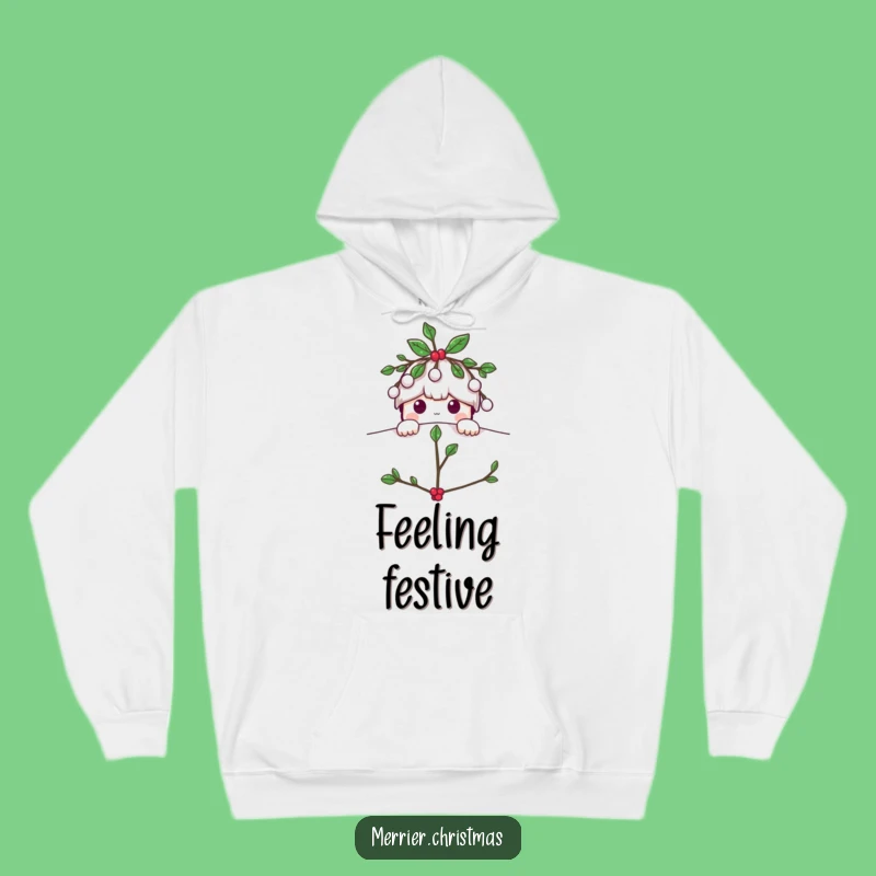 Funny Mistletoe Peeking Hoodie: Cozy Holiday Character Sweatshirt for Winter Fun