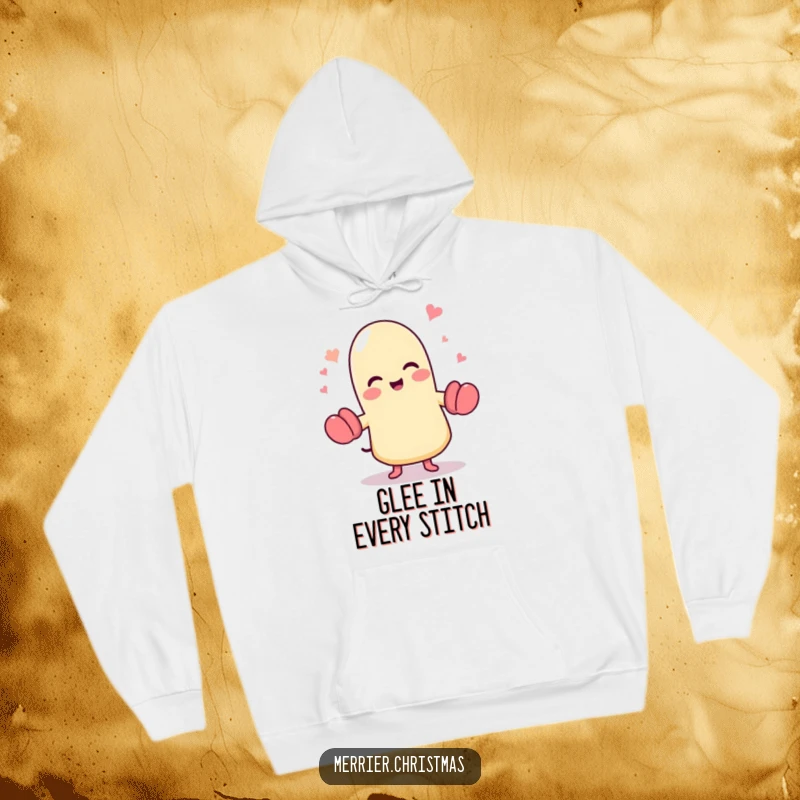 Funny dancing mitten hoodie, a cute character full of glee, happily dancing and offering cozy cheer.